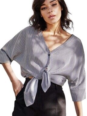 Vetta Capsule The Boyfriend Shirt Tencel Stripes Womens Small Minimalist